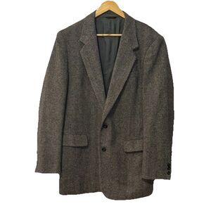 Vintage Jordache Tweed Herringbone Blazer Men’s 42L Gray Wool Jacket 90s Classic